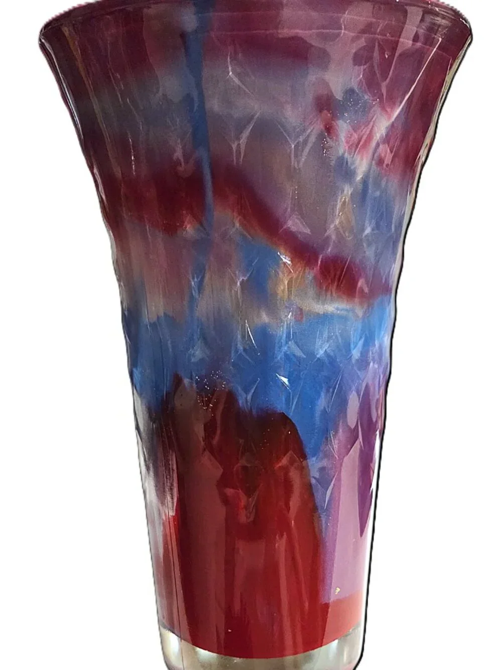 Hand-Painted Acrylic Pour Vase, Red Blue Gold Abstract Art Home Décor